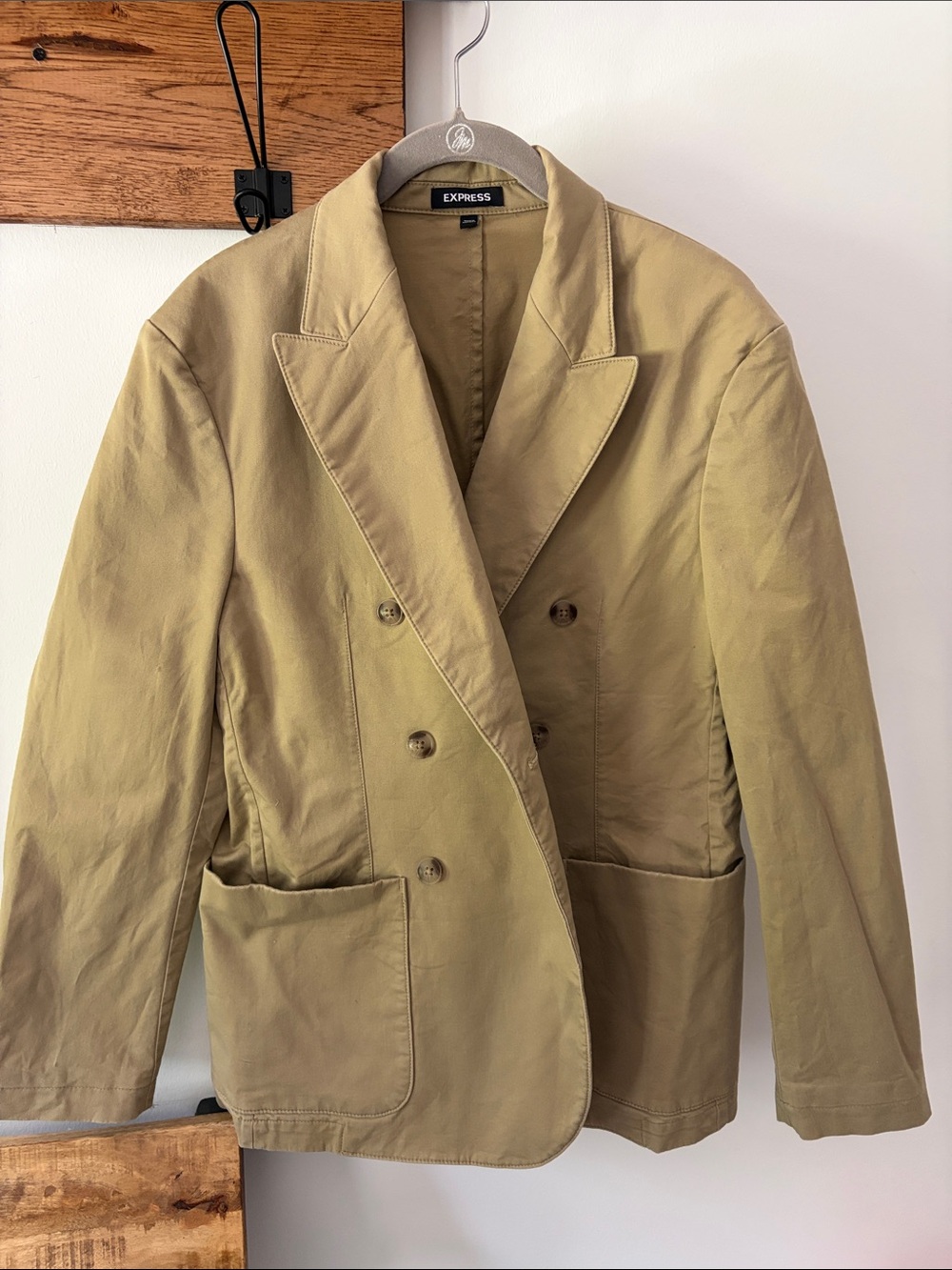 Express Men's Double-Breasted Khaki Shirt Jacket